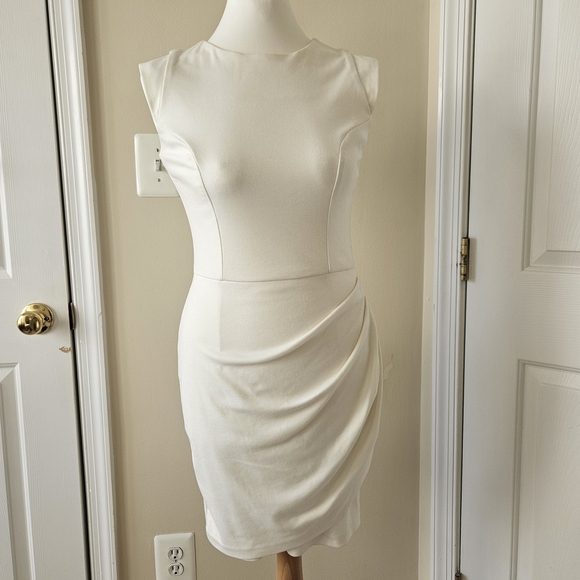 ASOS White Midi Sheath Dress with Side Drape - Picture 2 of 8